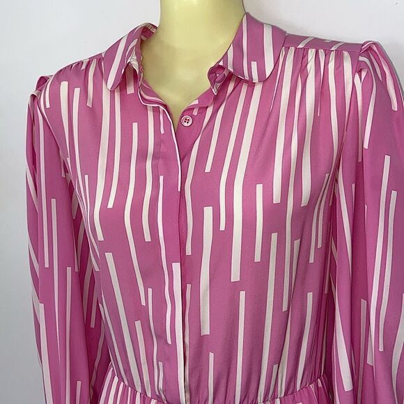 Balenciaga Dress Pink White Button Down Excellent Size 8 - Picture 2 of 8